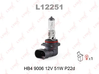 Лампа галогенная HB4 12V 51W P22D LYNXauto L12251 Фото 1