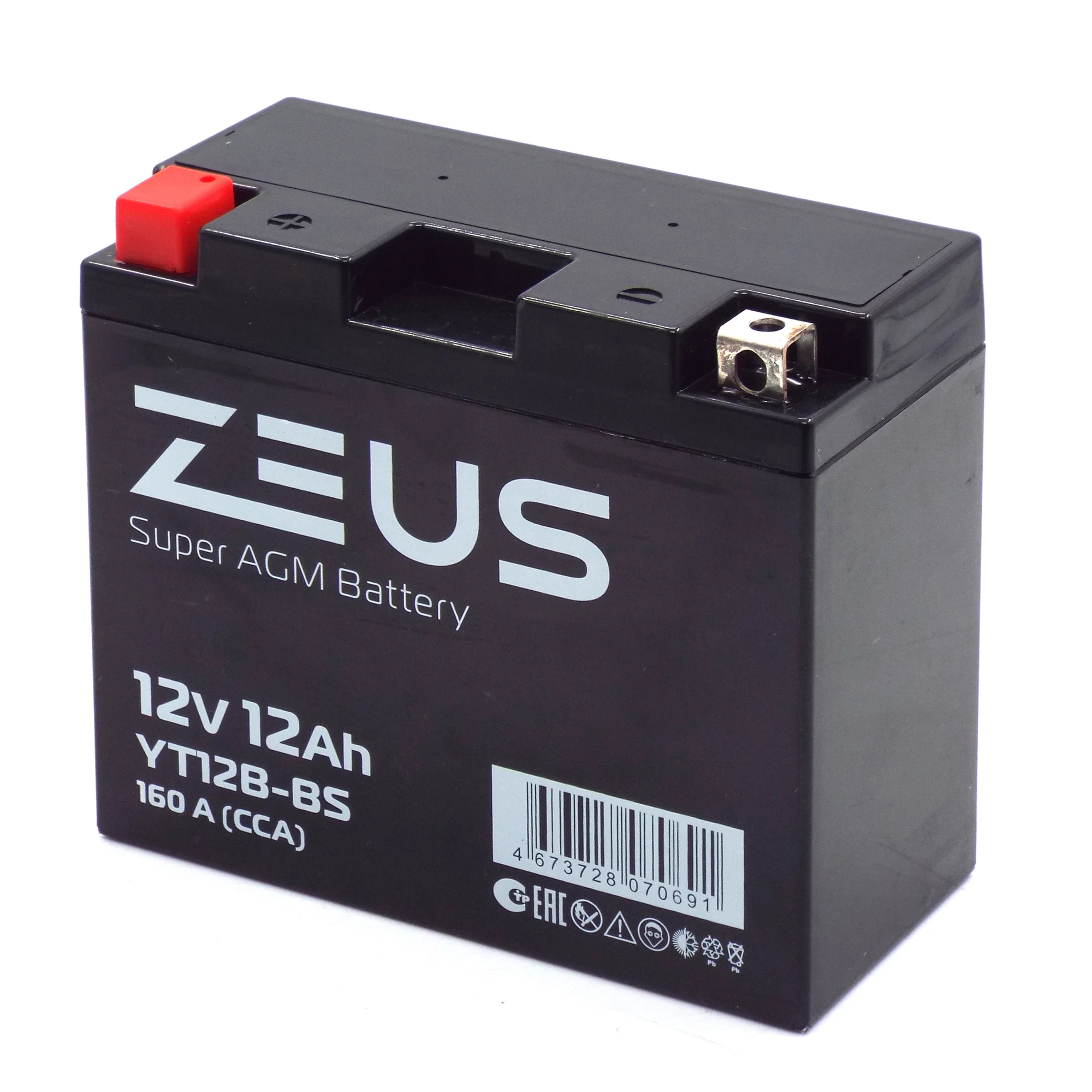 Аккумулятор ZEUS SUPER AGM 12 Ач п.п. (YT12B-BS) Фото 1