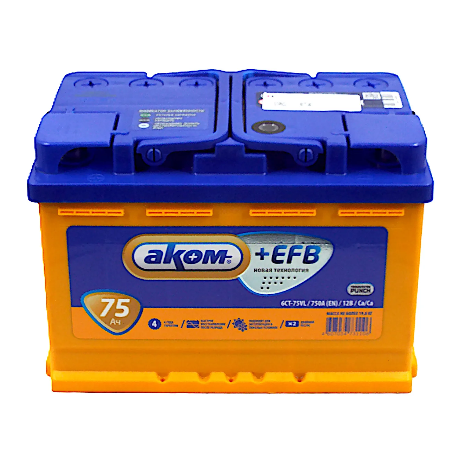 Аккумулятор АКОМ +EFB 75 Ач п.п. Фото 1