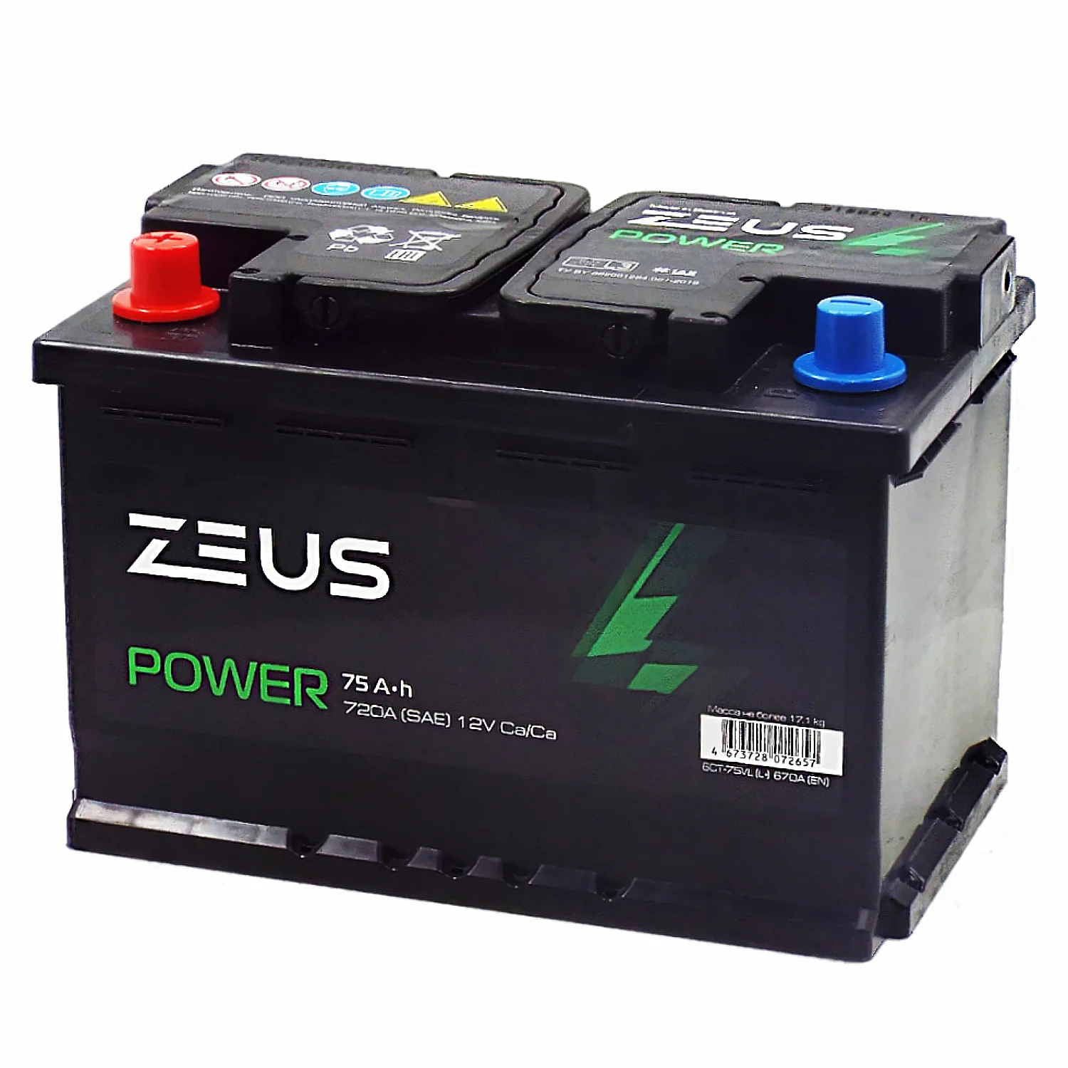 Аккумулятор ZEUS POWER 75 Ач п.п. 1AK Фото 1