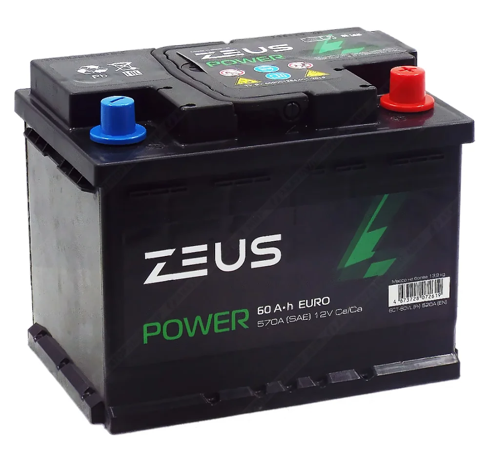 Аккумулятор ZEUS POWER 60 Ач о.п. 1AK Фото 1