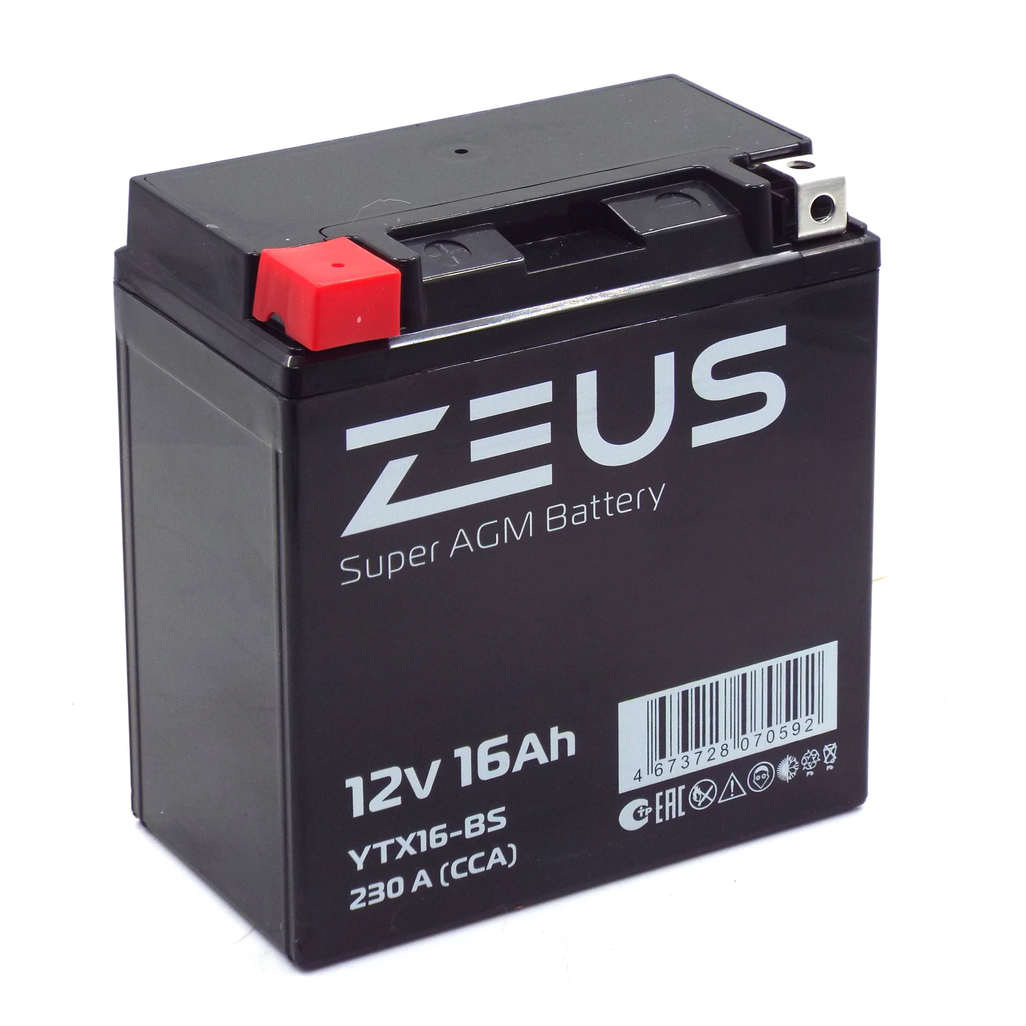 Аккумулятор ZEUS SUPER AGM 16 Ач п.п. (YTX16-BS)