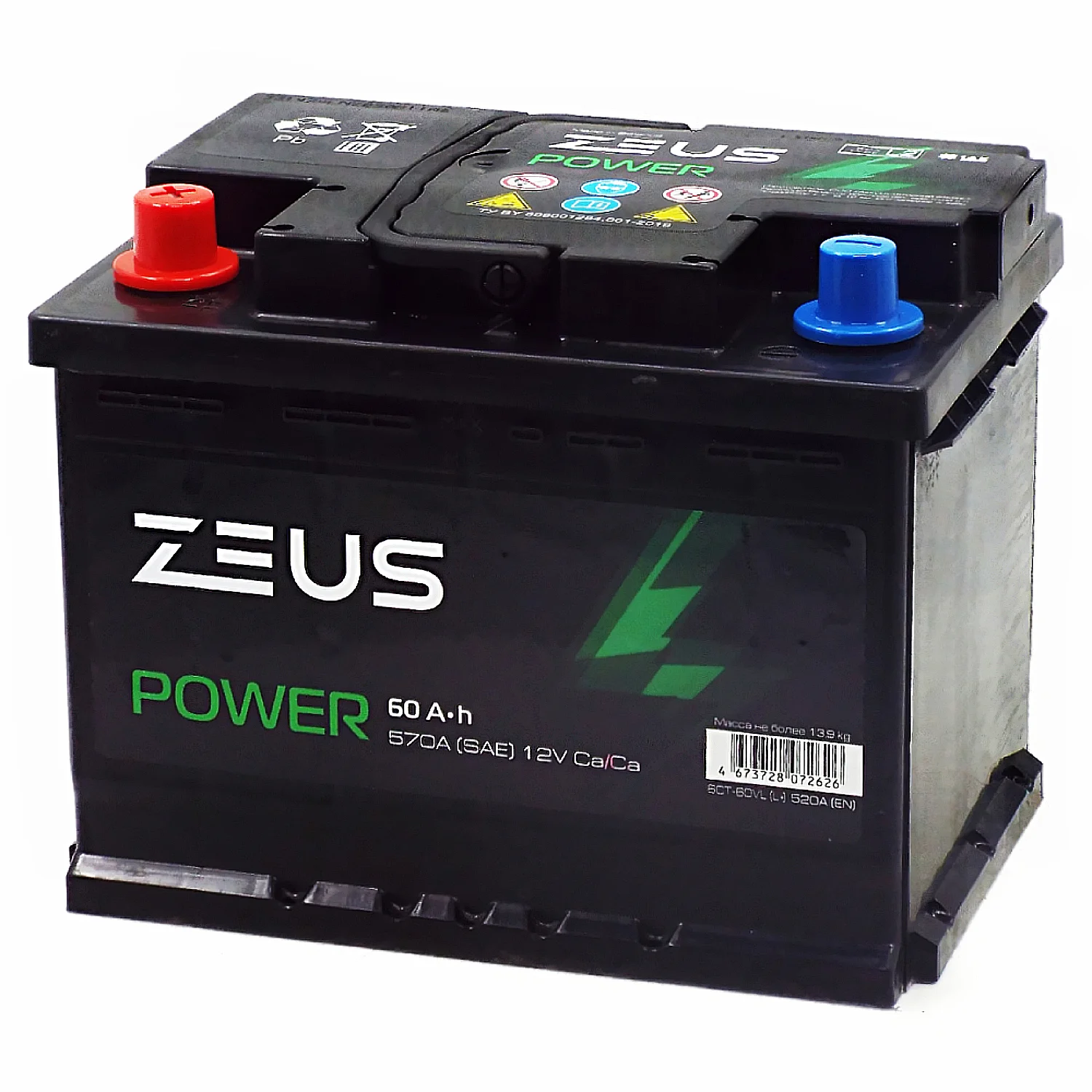 Аккумулятор ZEUS POWER 60 Ач п.п. 1AK Фото 1